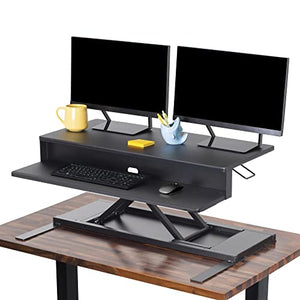 Stand Steady Flexpro Air | 36 Inch Premium Standing Desk Converter | Fully Assembled Sit to Stand Desk | Height Adjustable 2 Level Stand Up Desk Converter with Keyboard Shelf & Monitor Riser (Black)