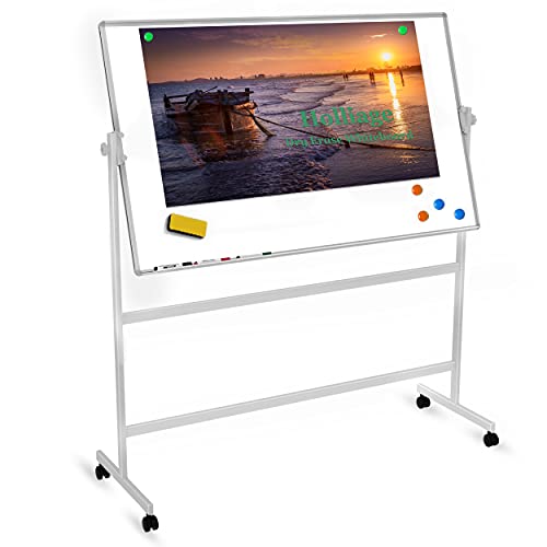 60”x36”Dry Erase Board with Stand,Adjustable Height Double-Sided Magnetic Whiteboard with Beside Stopper,Rolling Whiteboard with White Aluminium Frame ,A Great Partner on Office,Classroom,Salon