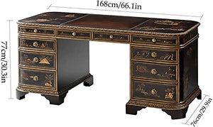 None Solid Wood Executive Office Desk with Large Storage Drawer - Classical Black Painted Boss Desk 66.1X29.9X30.3Inches
