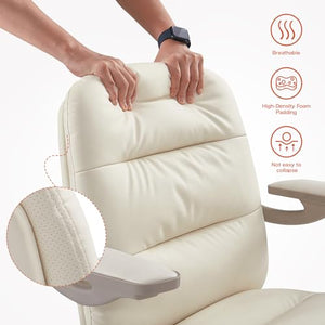 EMIAH Ergonomic Office Chair with Flip-up Arms and Wheels - Light Beige