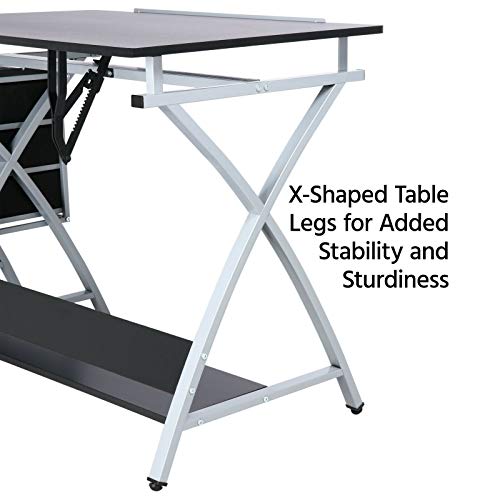 Selva Drafting Drawing Table Station Desk Board Storage Drawers Art Design Architect with Stool | Durable Sturdy Heavy Duty Ergonomic Height Adjustable | For Home Office Artist School University Paint