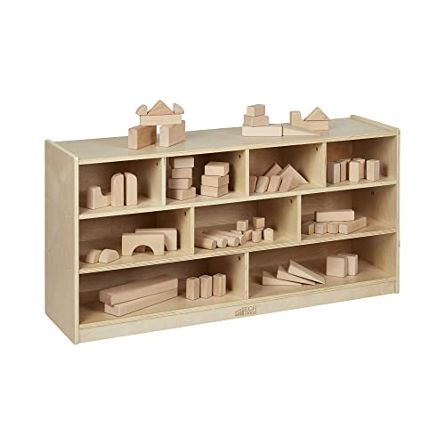ECR4Kids-ELR-17202 Birch 9-Cubby School Classroom Block Storage Cabinet with Casters, Natural, 48" W