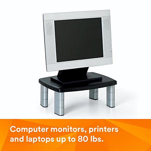 3M Adjustable Monitor Stand, 3-pack, Three Leg Segments Simply Adjust Height From 1" to 5 7/8", Sturdy Platform Holds Up to 80 lbs, 11-inch Space Between Columns for Storage, Silver/Black (MS80B-3PK)