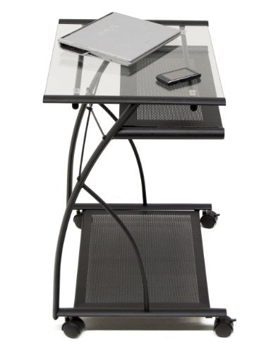Calico Designs 50100 L-Shaped Computer Cart with Clear Glass, Black