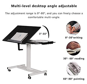 hsmag Mobile Standing Desk, Height Adjustable and Tilt Laptop Table, 80° Tiltable Rolling Desk