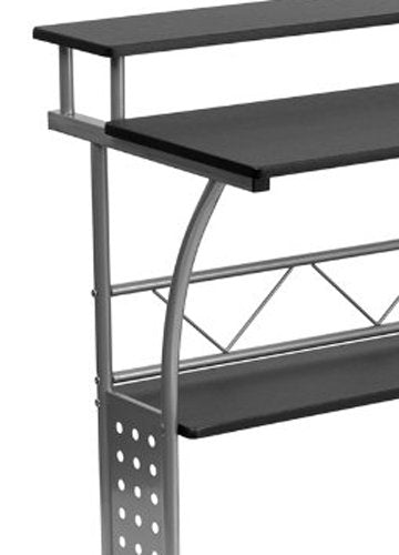 Flash Furniture Clifton Computer Desk - Black Home Office Desk - Raised Monitor Shelf - Perforated Side Paneling