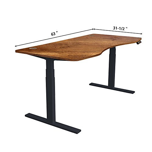 Caesar Hardware AB3-63C Ergonomic 63-in 3 Memory Buttons LED Electric Automatic Height Adjustable Sit to Stand Curved Work Office Desk with Black Legs, Dark Walnut