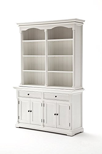 NovaSolo Provence Pure White Mahogany Wood Double Hutch with Storage, 8 Shelves and 2 Drawers