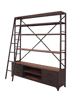 Major-Q 9092433 64" x 29" x 83"H Sandy Gray Finish Industrial Modern Style Ladder Bookshelf with 5 Wooden Shelves 4 Drawers and 2 Open Compartments