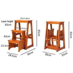 LUCEAE Wooden 3-Step Flip Folding Step Stool - Multi-Functional Library Climbing Ladder