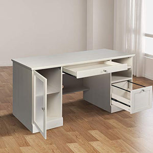 62" Executive Desk with Drawers & Cabinet,Office Computer Desk,Writing Study Table,PC Laptop Table,Modern Study Workstation for Home Office & Den,White