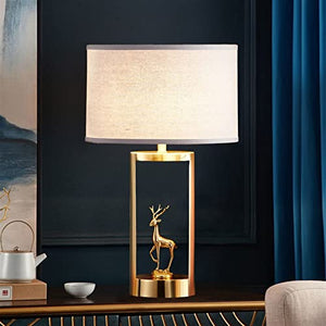 WAOCEO Traditional Copper Table Lamp with Cloth Lampshade