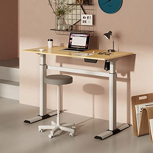 FENGE Electric Stand Up Desk 43x24 Inches Height Adjustable Standing Desk Home Office Table Computer Desk Light Wood ED-S48106WO