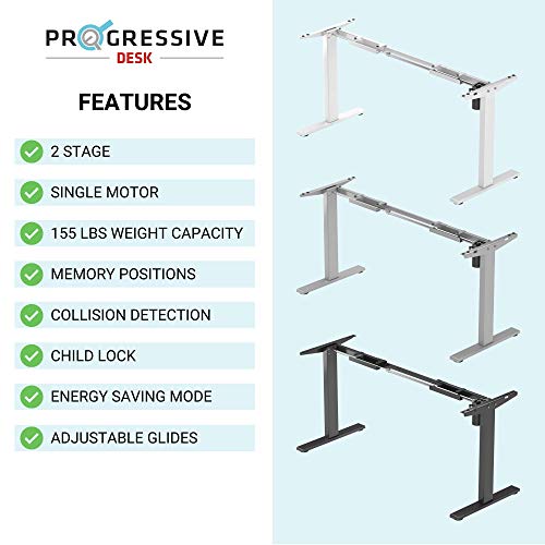 Progressive Desk Small Standing Desk 42x30, Electric Adjustable Height Stand up Home Office desks - Light Ash/White Frame
