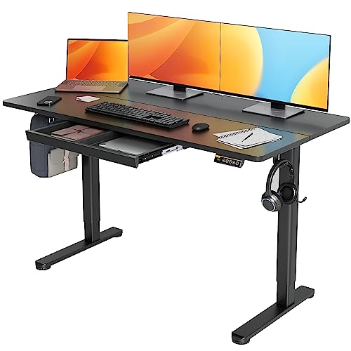 Claiks Electric Standing Desk with Drawers, Adjustable Height, 55 Inch, Black