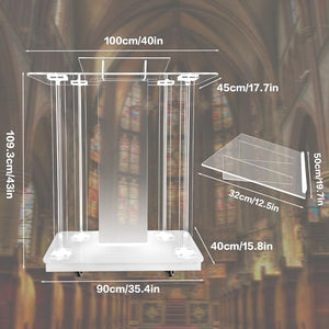 Mecpramy Elegant Transparent Church Pulpit with Wheels and LED Light