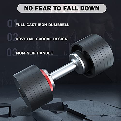 Adjustable Dumbbell Set,Fast Adjustable Weights Dumbbells Set,50lbs Black Dumbbell with Tray for Men/Women,Strength Training Exercise Equipment for Full Body Workout Fitness Home Gym(One Dumbbell)