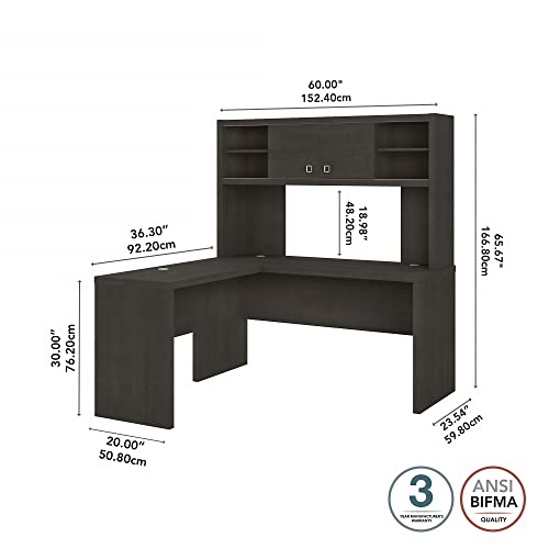 Bush Business Furniture Echo L Shaped Desk with Hutch, 60W, Charcoal Maple