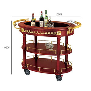 TONPOP Oval-Shaped Wine Cart with Food Delivery & Dessert Service, 3-Tier Wooden Mobile Dining Cart (Brown, 100x60x92CM)