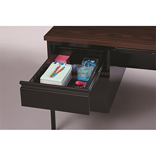 HL10000 Series Computer Desk Laptop Table L-Shape Right Orientation Double Pedestal Writing Desk Home Office Workstation Metal, Black and Walnut