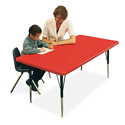 Correll 30"x60" Rectangular Shaped Heavy Duty Classroom Activity Table, Light Weight Red Blow Molded Plastic Top, Height Adjustable (19"-29") Legs, Made in The USA,ABZR3060-REC-25