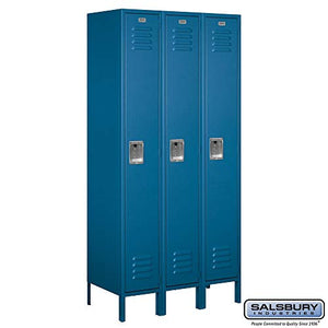 Salsbury Industries Assembled 1-Tier Standard Metal Locker with Three Wide Storage Units, 6-Feet High by 18-Inch Deep, Blue
