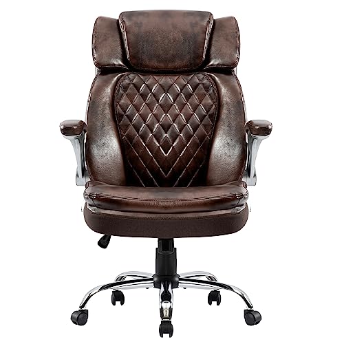 HOMYEDAMIC High Back Office Chair with Adjustable Arms - PU Leather Executive Chair for Back Pain (7012-Brown)