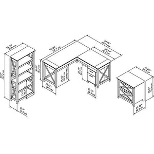 Bush Furniture Key West L Shaped Desk with File Cabinets and Bookcase, 60W, Washed Gray