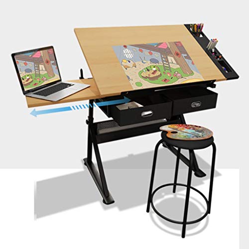 Lgan Tiltable Drawing Table, Adjustable Art Desk, with Storage Craft Table, Drafting Table Maple Panel, Child Adult Drawing Desk