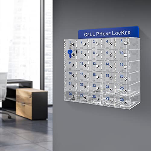 FAIRYPAGODA Acrylic Cell Phone Storage Locker with Door Locks - 30 Slots, Wall-Mounted Clear Cabinet for Employees, Office, School