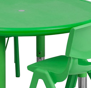 Flash Furniture 33'' Round Green Plastic Height Adjustable Activity Table Set with 4 Chairs