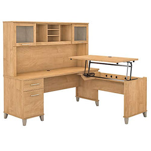 Bush Furniture Somerset L Shaped Sit to Stand Desk with Hutch in Maple Cross
