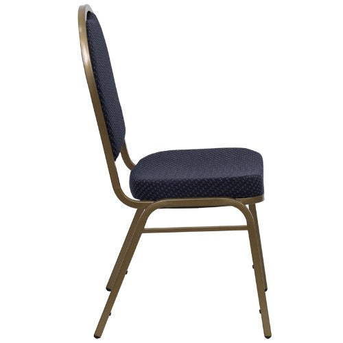LIVING TRENDS 20 Pack Marvelius Dome Back Stacking Banquet Chair - Navy Patterned Fabric/Gold Frame