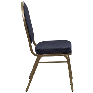 LIVING TRENDS Marvelius Dome Back Stacking Banquet Chair 10 Pack - Navy Patterned Fabric, Gold Frame