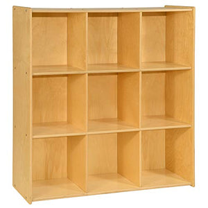 Contender 9 Big Cubby Section Organizers and Storage Cabinet, Multipurpose Montessori Shelves for Mobile Storage of Toys, Craft Supplies in Natural Finish