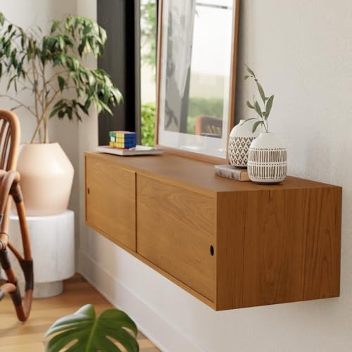 Lschool Cherry Sideboard/Floating Credenza with Sliding Doors