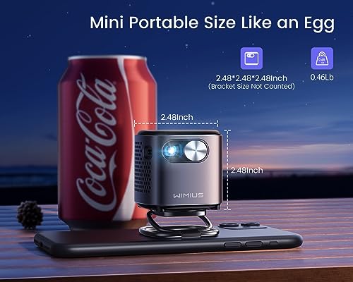 WiMiUS Mini Projector with Android TV, DLP, Rechargeable Battery, WiFi, Bluetooth, 360°Speaker, 1080P Support