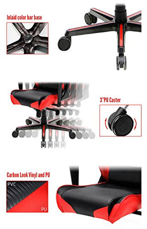 DXRacer OH/RV001 Racing Bucket Seat Office Chair Gaming Ergonomic with Lumbar Support (Black, Red)
