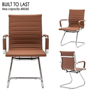 HNY Leather Office Guest Chairs Set of 10, Modern Waiting Room Chairs - Coffee