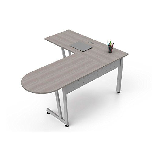 Linea Italia Workstation L-Shaped Corner Easy to Assemble Executive Desk | Computer Table for Home or Office, 55" x 71", Ash