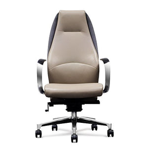 Wrigley Genuine Leather Aluminum Base High Back Executive Chair - Light Grey with Dark Grey Accent