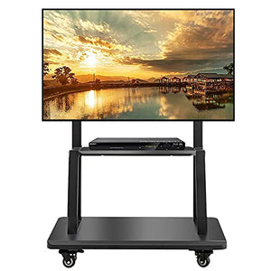 Generic Mobile TV Floor Stand/Cart for 32-75 Inch TVs, Black Rolling TV Trolley with Laptop Shelf