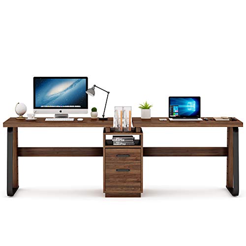 Tribesigns 94.5 inches Two Person Computer Desk, Double Computer Desk with Storage Shelves, Extra Long Workstation Large Office Desk with Two Drawers, Study Writing Desk for Home Office