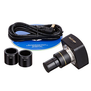 AmScope SM-1TSZZ-144S-10M Digital Professional Trinocular Stereo Zoom Microscope, WH10x and WH20x Eyepieces, 3.5X-180X Magnification, 0.7X-4.5X Zoom Objective, 144-Bulb LED Ring Light, Pillar Stand, 110V-240V, Includes 0.5X and 2.0X Barlow Lenses and 10MP