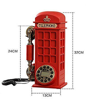 MaGiLL Mini Wall Telephone Corded Retro European Phone Booth Resin Landline Red