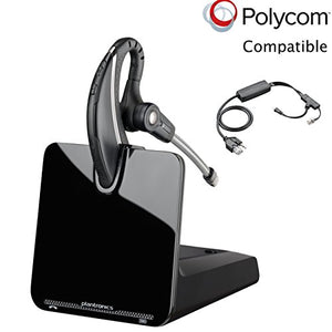 Polycom Compatible Plantronics VoIP Wireless Headset Bundle with Electronic Remote Answerer (EHS) included | Earwrap - On Ear Model | SoundPoint Phones: IP 335, IP 430, IP 450, IP 550, IP 560, IP 650, IP 670, VVX300, VVX500, VVX310, VVX600, VVX400, VVX150