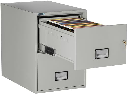 PHOENIX SAFE INTERNATIONAL LLC Vertical 2-Drawer Fireproof File Cabinet, 31 inch, Legal/Letter, Key Lock, Water Seal, Light Gray
