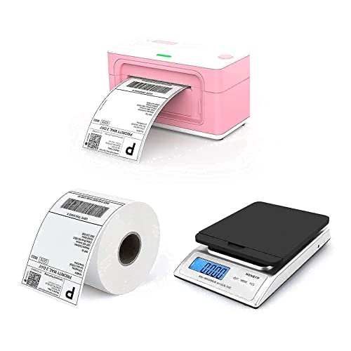 MUNBYN Pink Label Printer with Shipping Scale, Label Holder,Stack of Thermal Labels