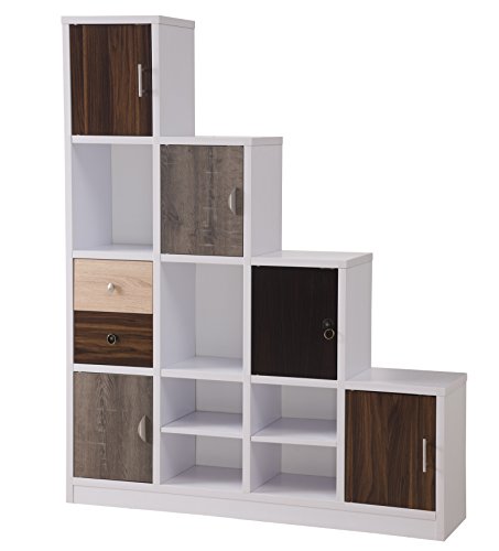 ioHOMES Catrina Modern Stairway Bookshelf, White