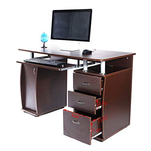 45" Home Office Computer Desk - Wood Computer Workstation with 1 Door, 3 Drawers and Keyboard Tray PC Laptop Desk Professional Study Table (Coffee)